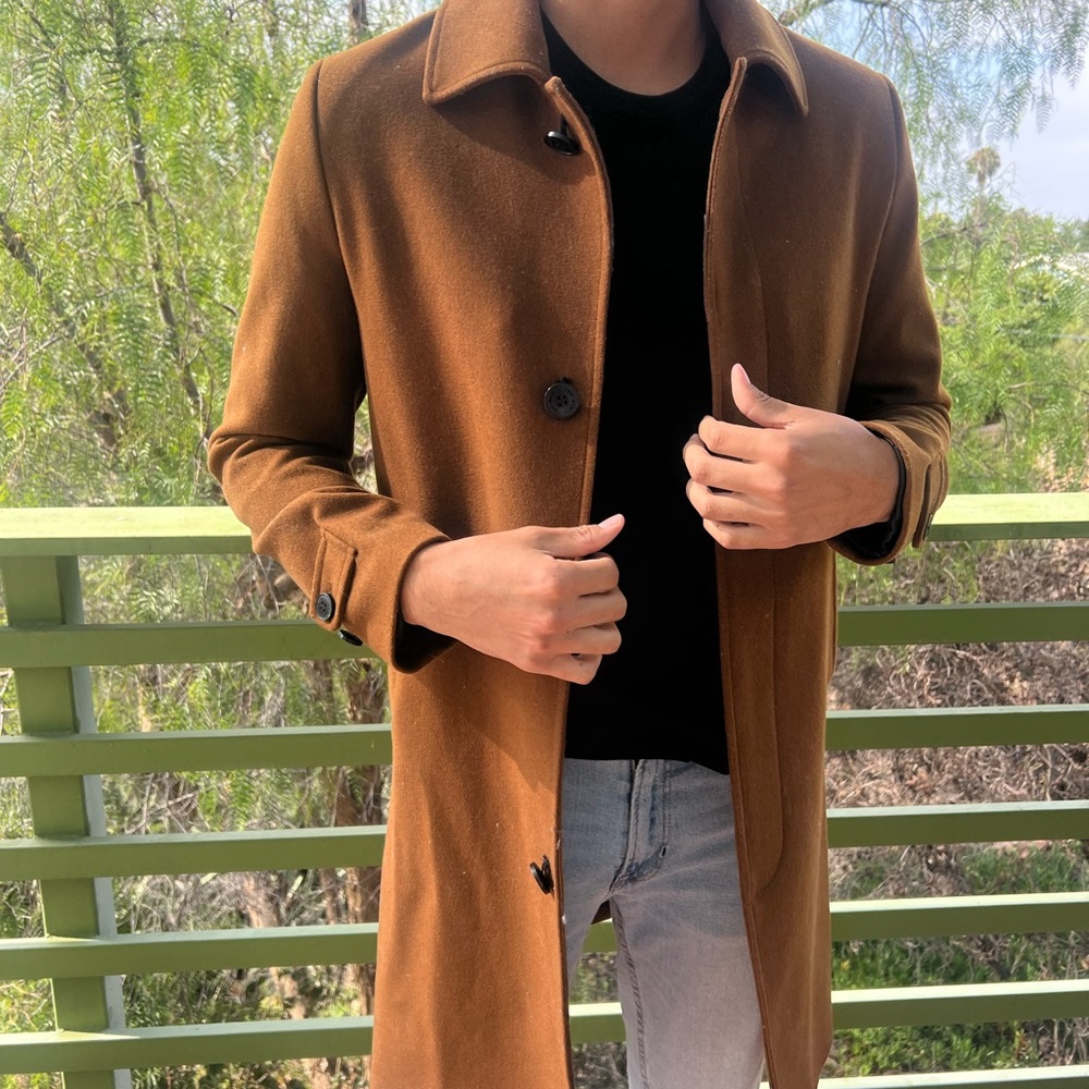 H&M Dark Tan Trench Coat for Men